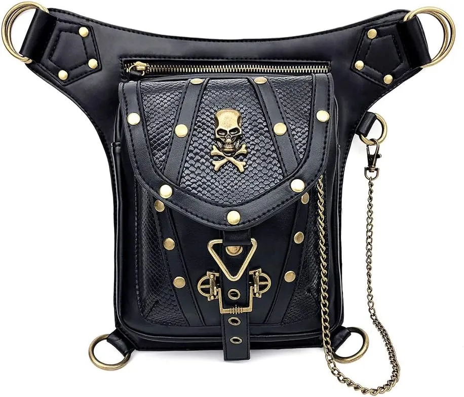 Vintage Rock Gothic Shoulder Waist Leg Thigh Holster Bags PU Leather Fanny Bag Multi-Purpose Tactical Drop Leg Arm Steampunk Retro Motorcycle Lady Bag