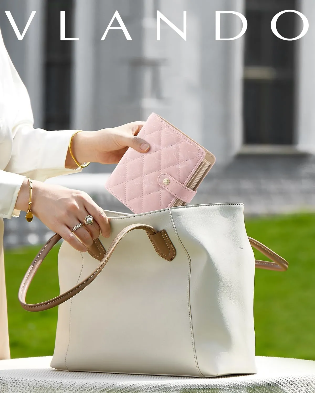 Vlando Travel Jewelry Organizer Case,Gifts for Women,Portable Jewelry Storage Book Ring Binder with Clear Zipper Velvet Pouch Bag for Traveling,Rings,Necklace,Earrings,Bracelets,Brooches-Sand Pink