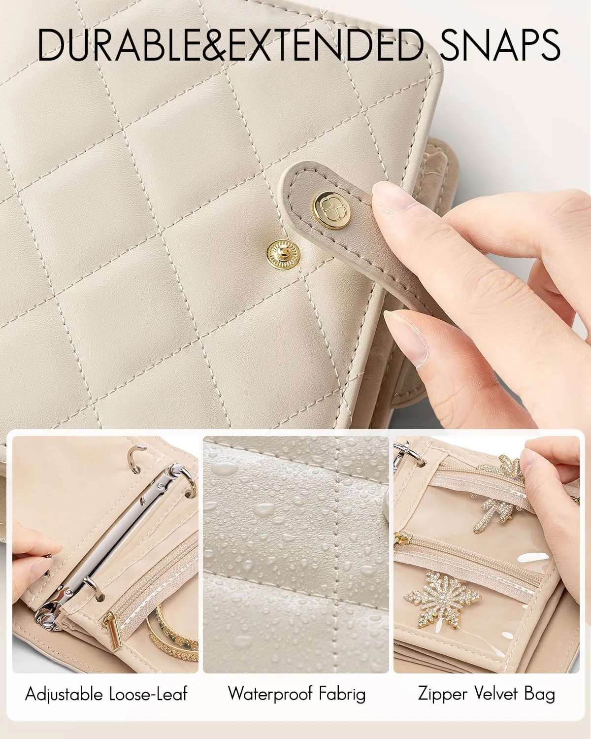Vlando Travel Jewelry Organizer Case,Mothers Day Gifts for Her,Portable Jewelry Organizers Storage Book with Clear Zipper Velvet Jewelry Pouch Bag for Travel Essentials,Ring,Earring-Cream White
