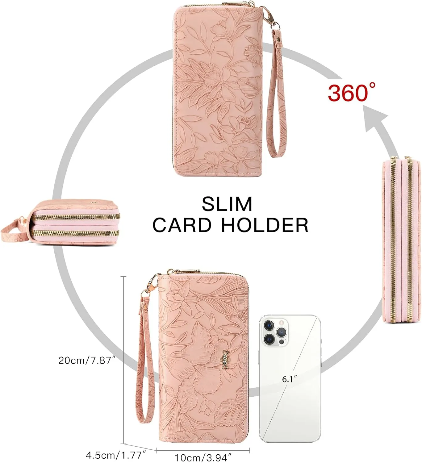 Wallet for Women Clutch Double Zip Around Credit Card Holder Leather Women's Wallet Large Capacity