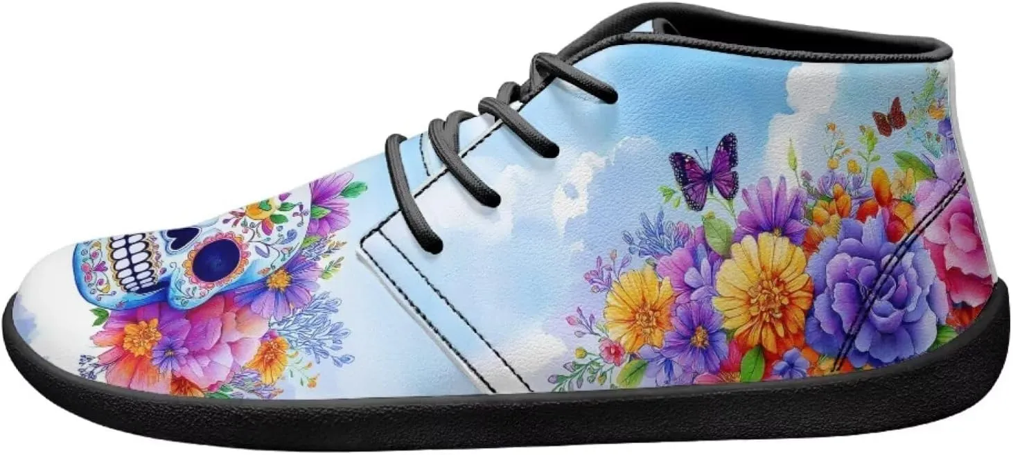 Wide Toe Skull Print Barefoot Shoes for Men - Cross Training Running Shoes with Rubber Sole