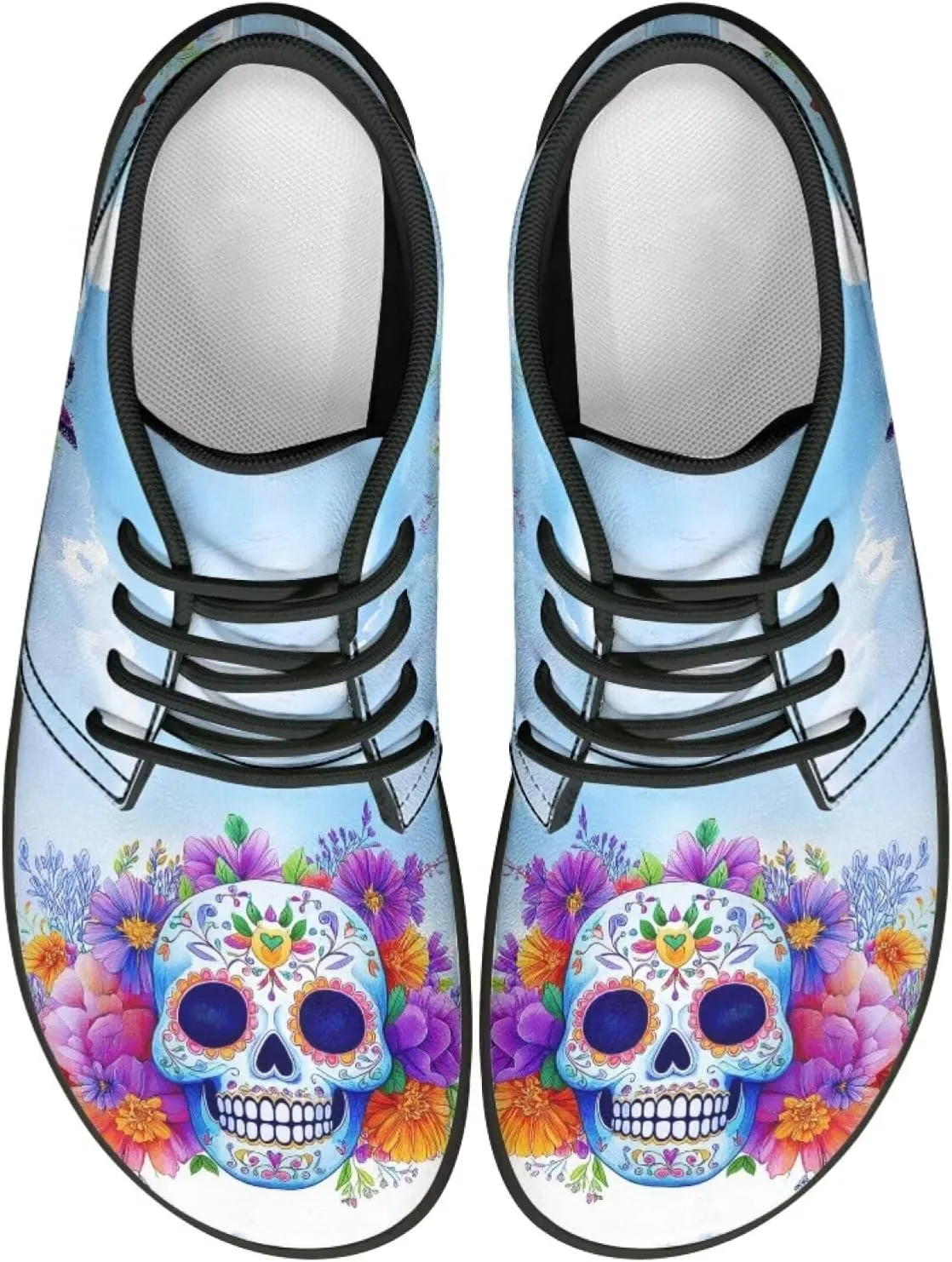 Wide Toe Skull Print Barefoot Shoes for Men - Cross Training Running Shoes with Rubber Sole