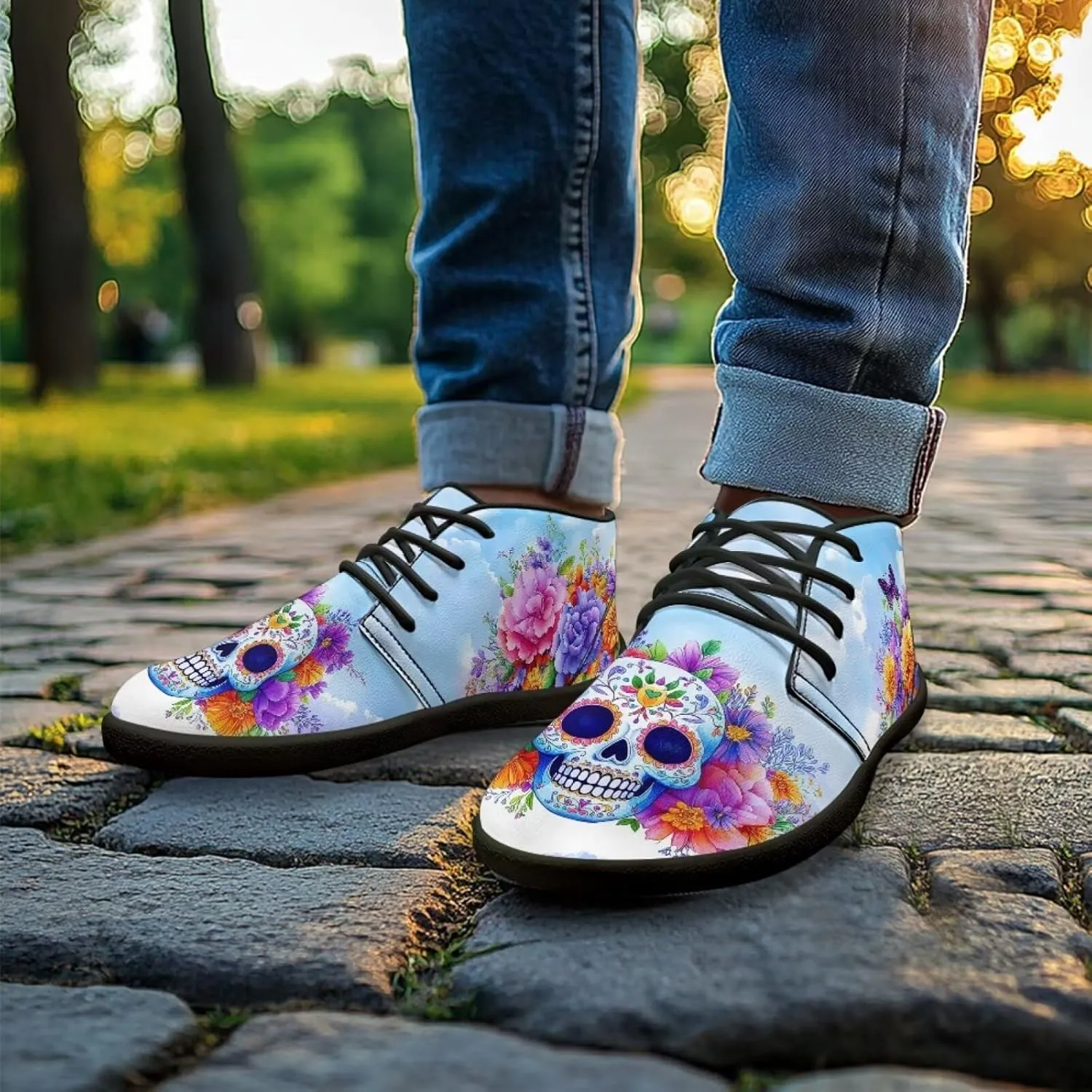 Wide Toe Skull Print Barefoot Shoes for Men - Cross Training Running Shoes with Rubber Sole