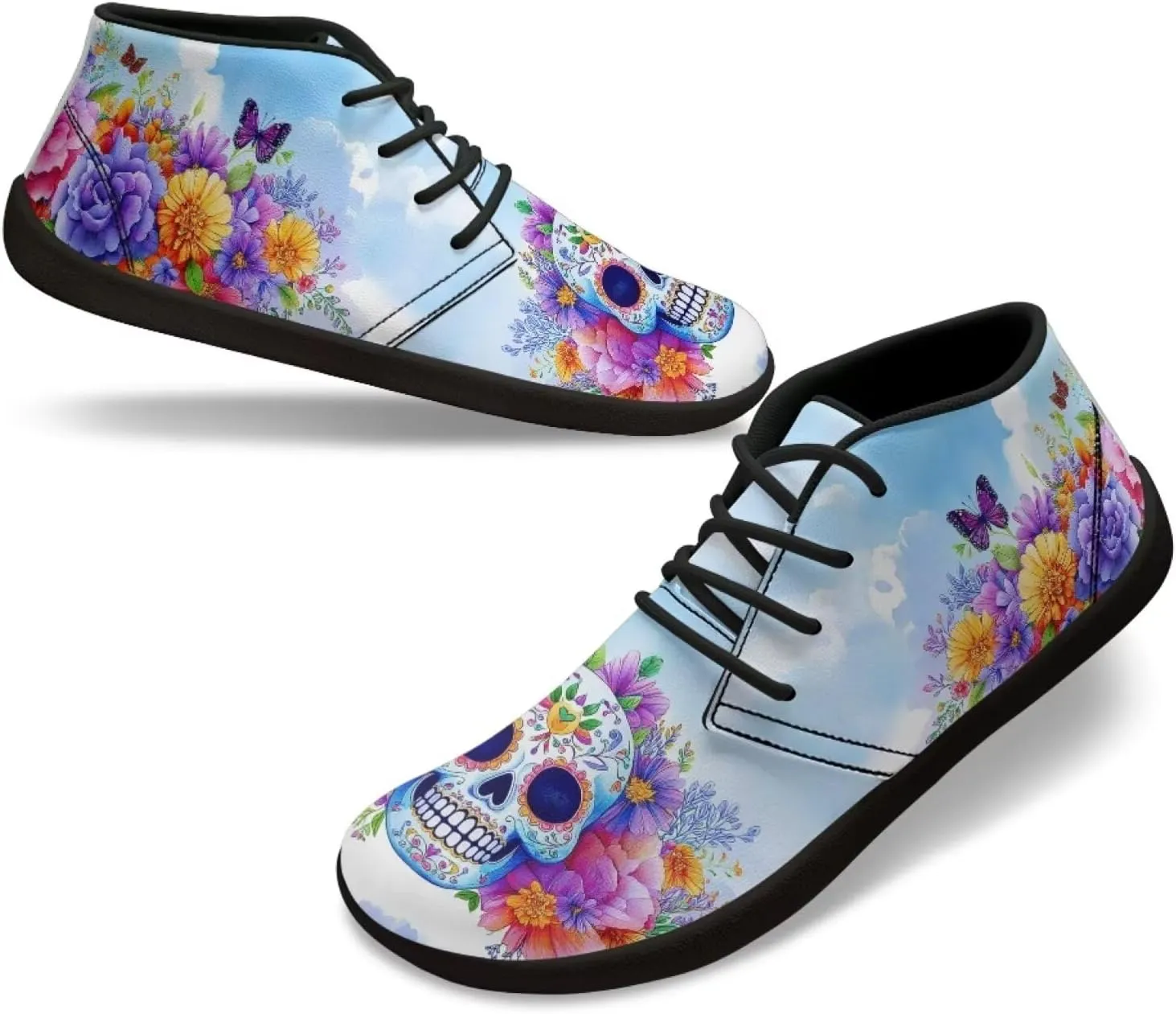 Wide Toe Skull Print Barefoot Shoes for Men - Cross Training Running Shoes with Rubber Sole