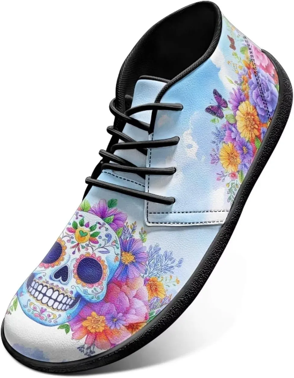 Wide Toe Skull Print Barefoot Shoes for Men - Cross Training Running Shoes with Rubber Sole