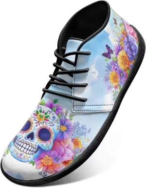 Wide Toe Skull Print Barefoot Shoes for Men - Cross Training Running Shoes with Rubber Sole