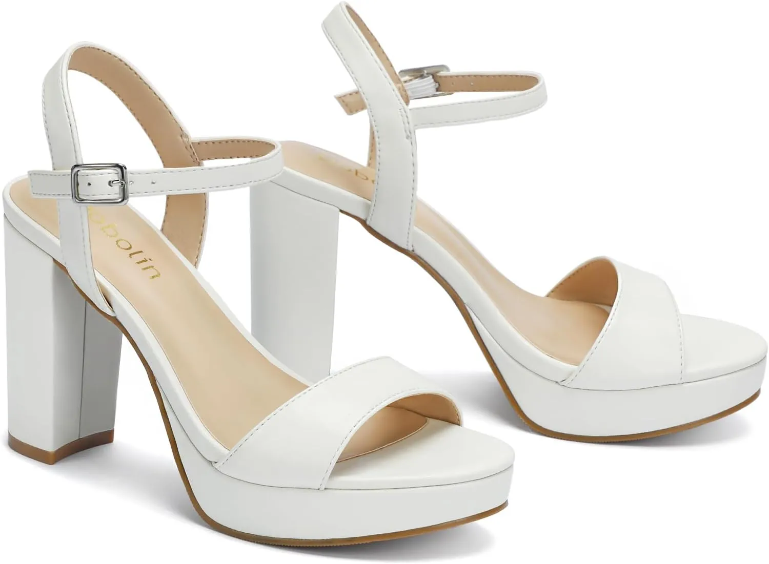Wide Width Heels for Women Block Chunky Platform High Heels Sandals Open Toe Wedding Party Ankle Strap Dress Shoes