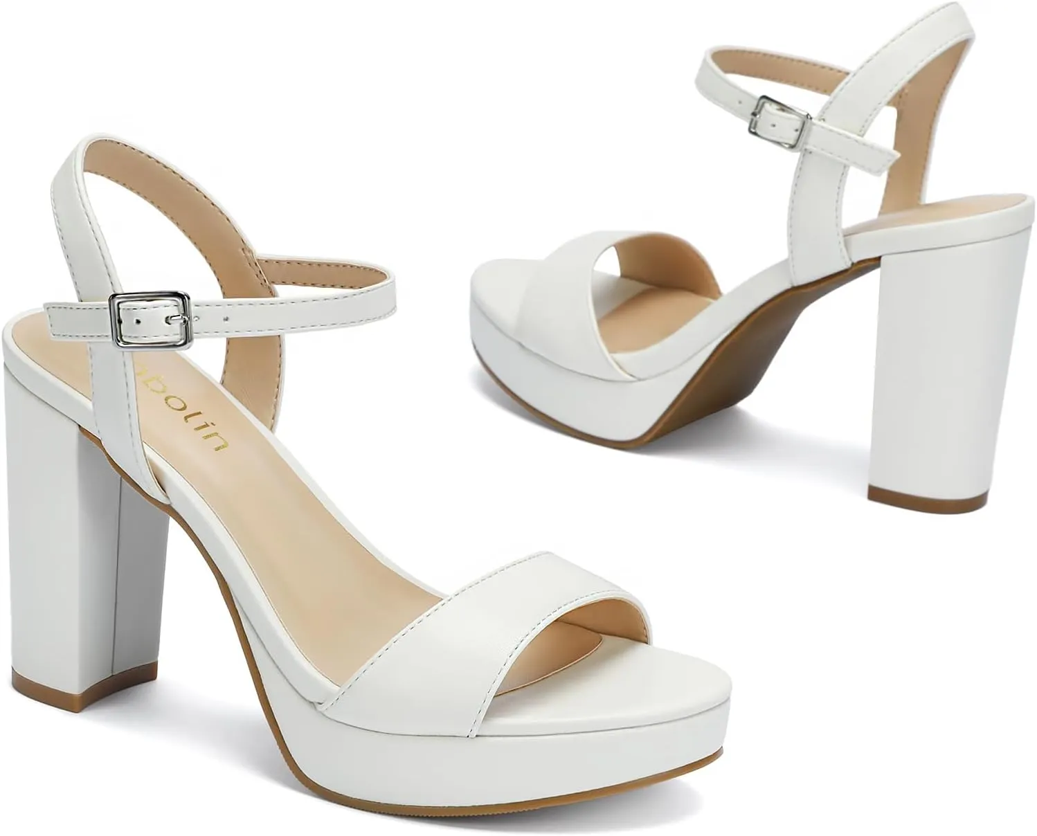 Wide Width Heels for Women Block Chunky Platform High Heels Sandals Open Toe Wedding Party Ankle Strap Dress Shoes