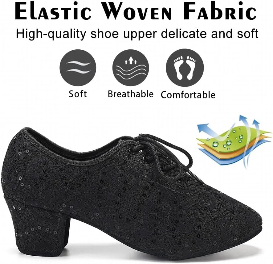 Women Ballroom Dance Shoes Lace up Latin Salsa Practice Dance Teaching Shoes,Model LPWMMD