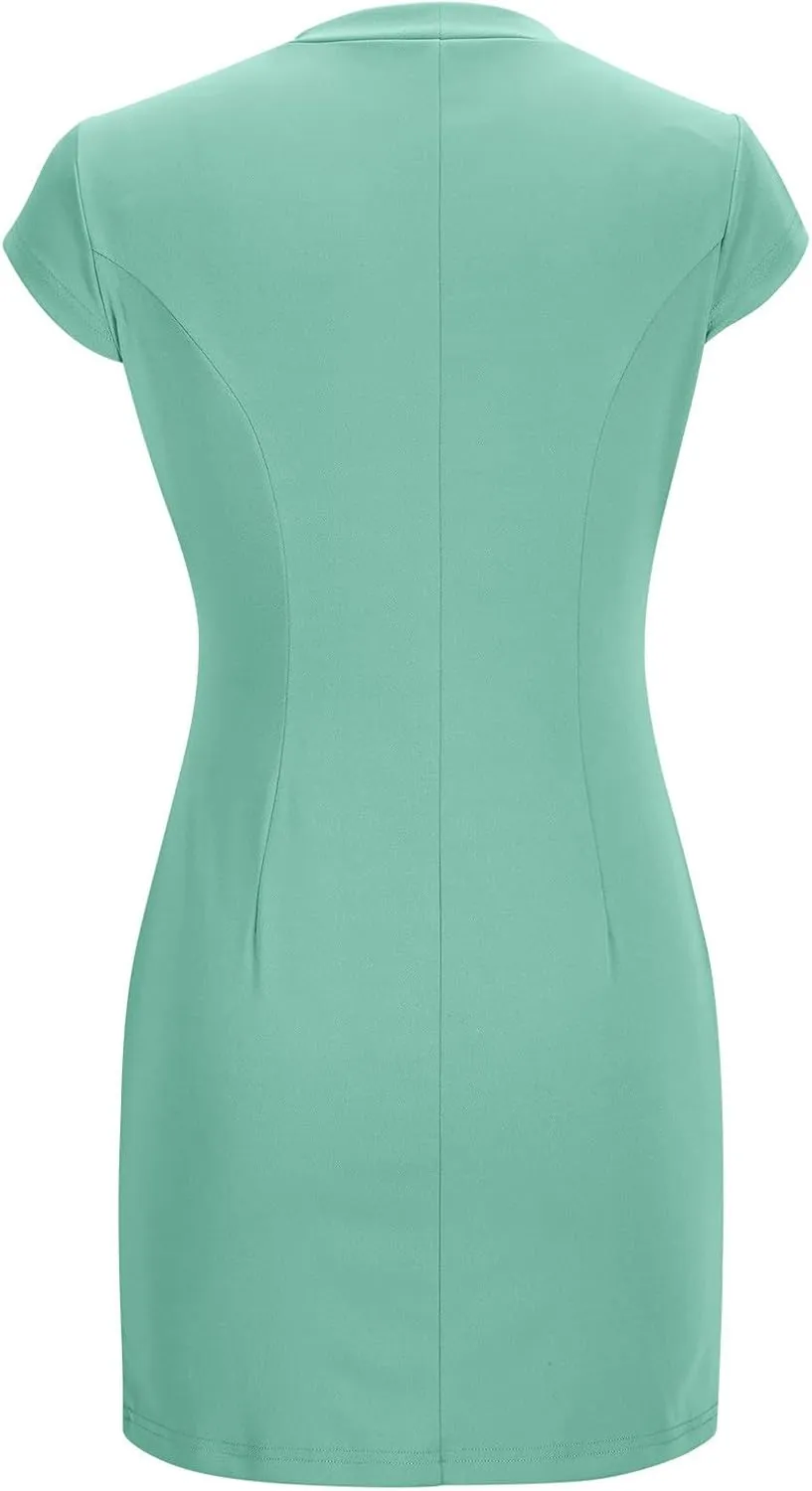 Women Bodycon Mini Dresses 2025 Summer Mock Neck Business Casual Work Dress Slimming Clubwear A-Line Party Dress