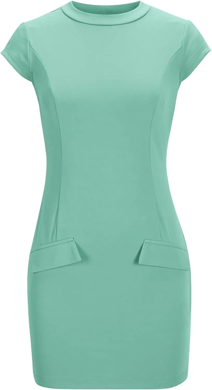 Women Bodycon Mini Dresses 2025 Summer Mock Neck Business Casual Work Dress Slimming Clubwear A-Line Party Dress