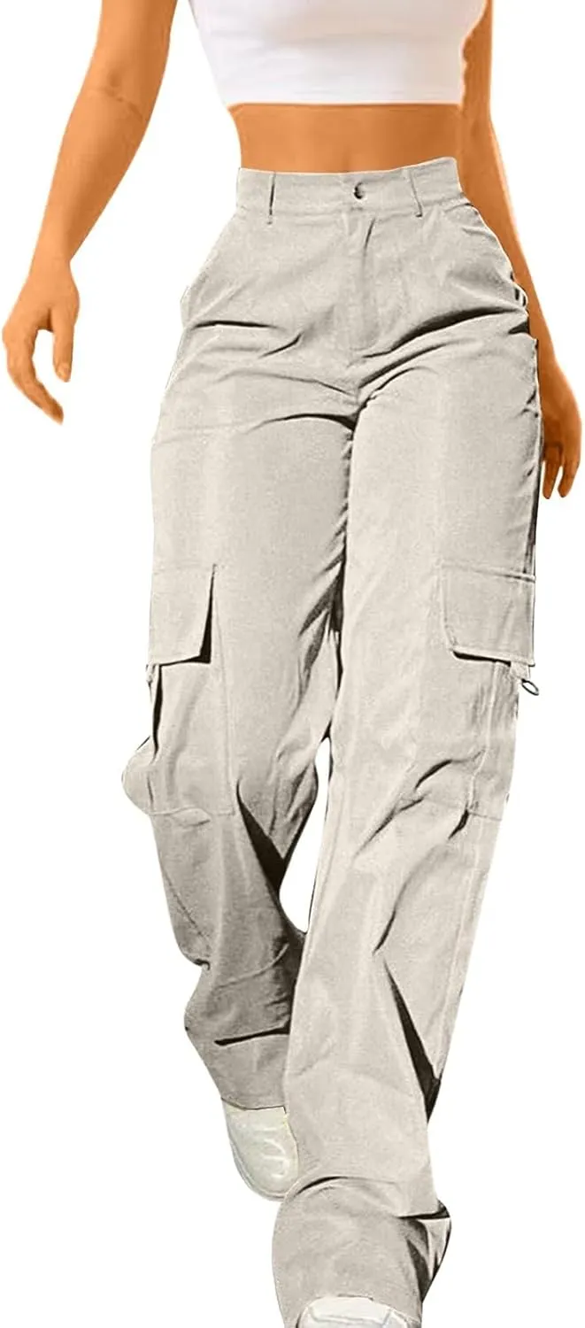 Women Cargo Pants High Waist Wide Leg Casual Baggy Work Pant Palazzo Lounge Tousers Going Out Outfits with Pockets