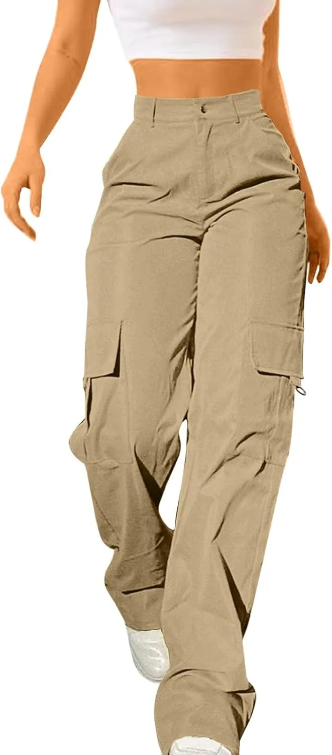 Women Cargo Pants High Waist Wide Leg Casual Baggy Work Pant Palazzo Lounge Tousers Going Out Outfits with Pockets