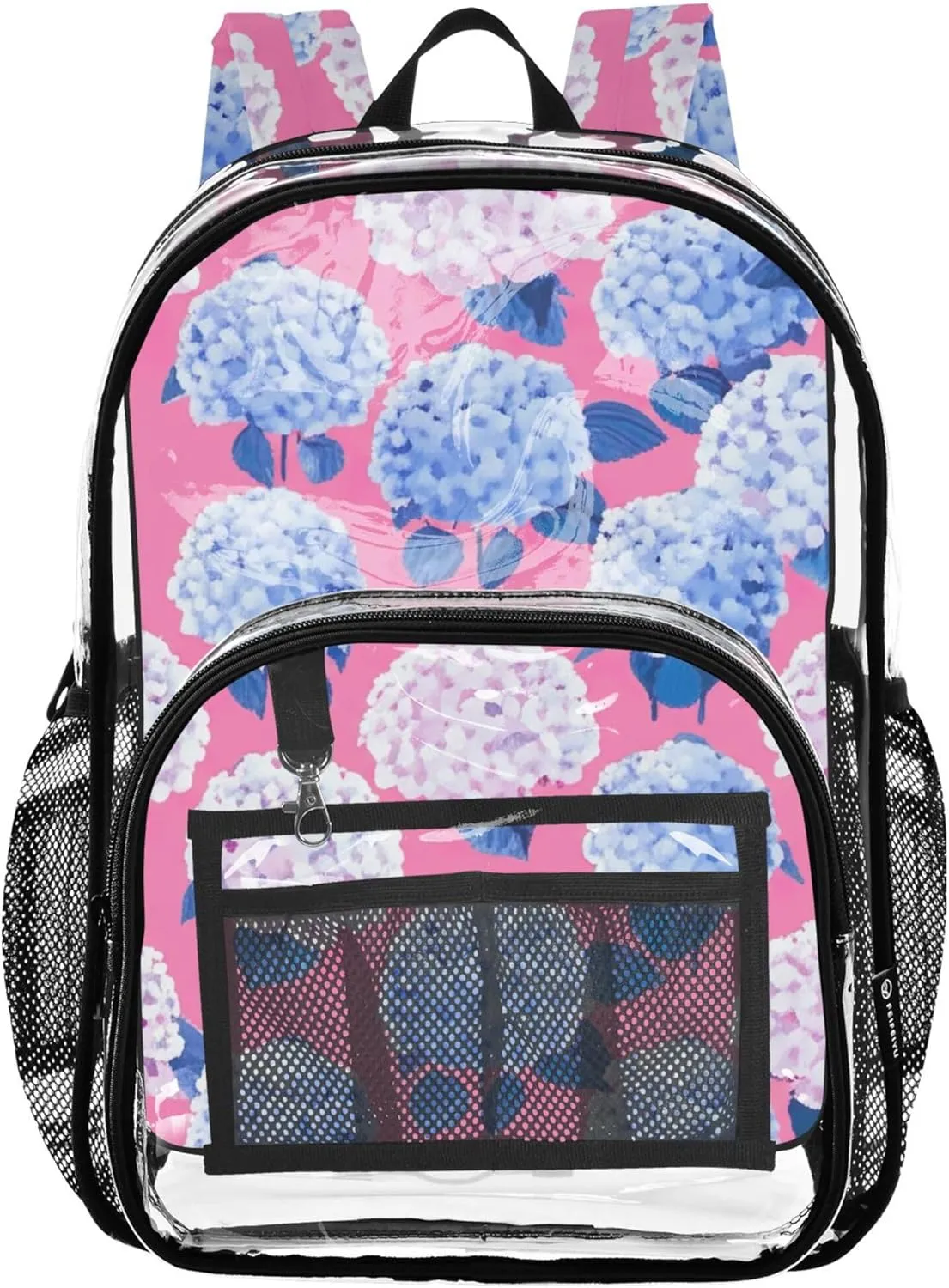 Women Clear Backpack Cute Blue White Hydrangeas Pink Girls Backpack Kids Boys Plastic School Clear Bookbag