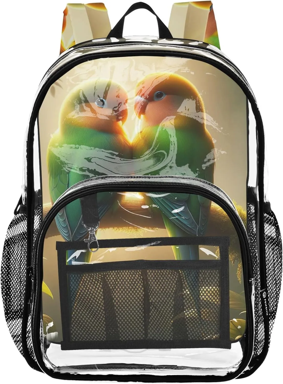 Women Clear Backpack Cute Girls Backpack Kids Boys Plastic Transparent Bookbag Parrot Tropical Love Birds