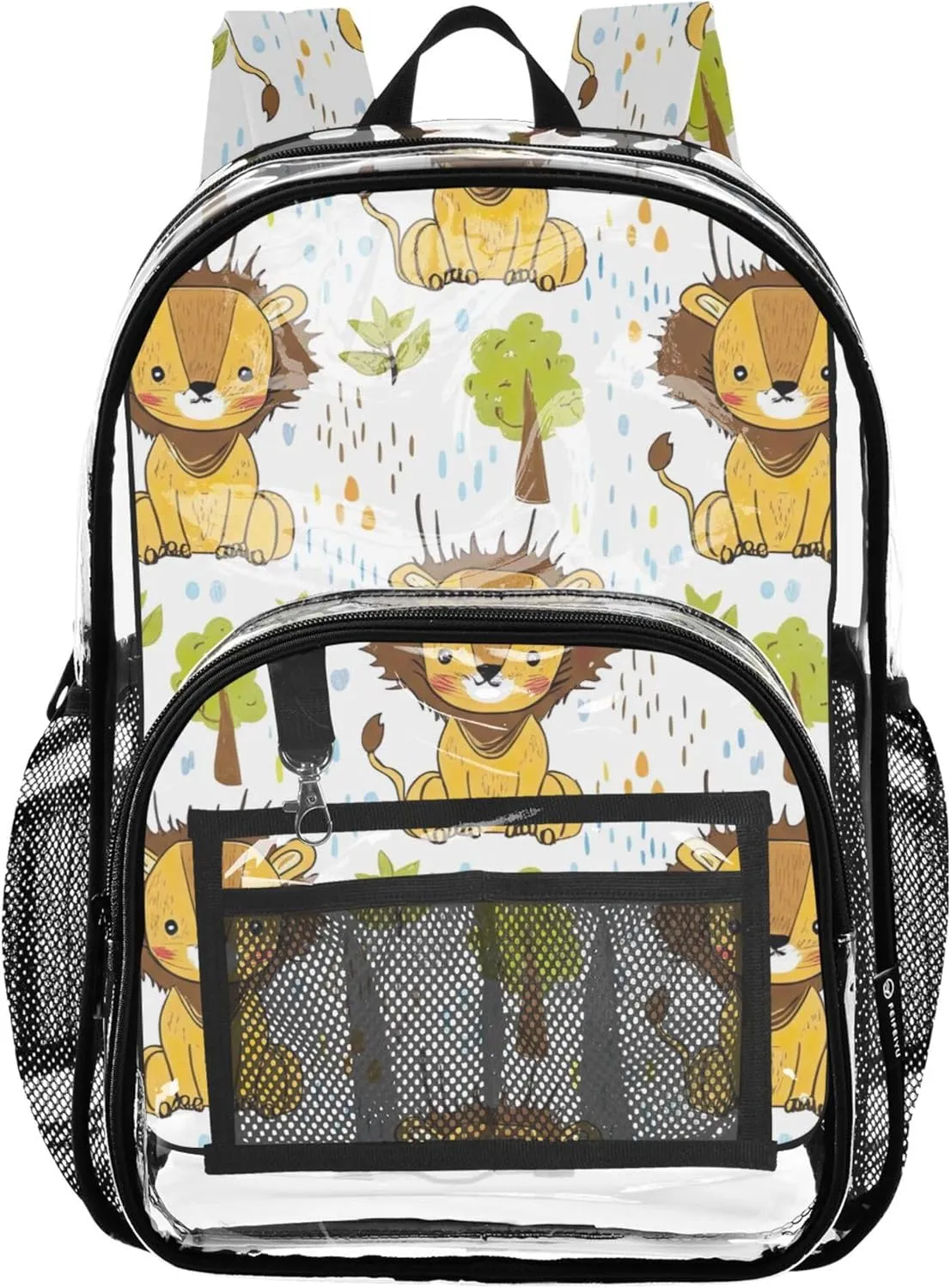 Women Clear Backpack Cute Kids Girls Backpack Boys Plastic School Clear Bookbag Cute Cartoon Lion Trees White Tile