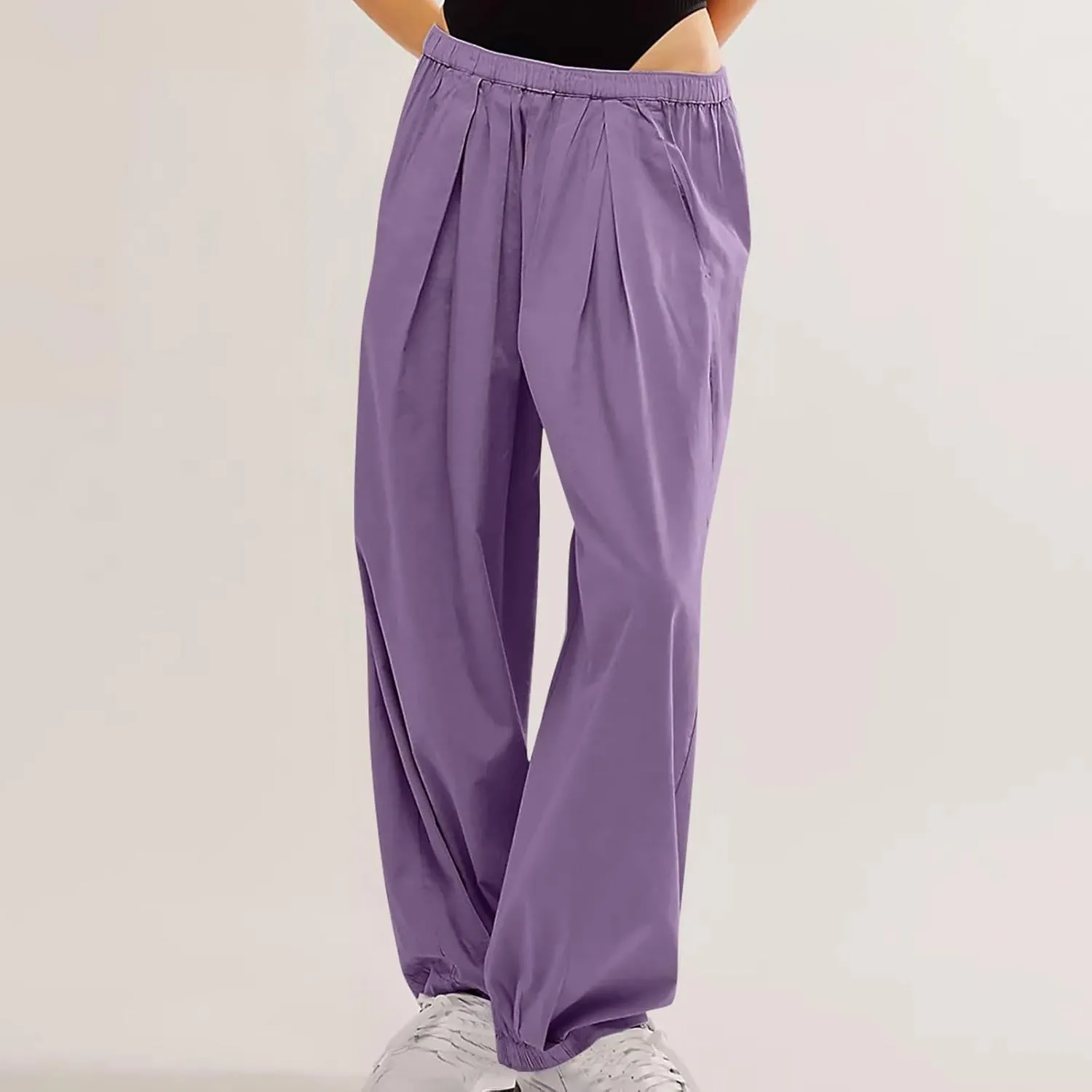 Women Cotton Linen Pants Summer Elastic High Waist Wide Leg Casual Pants 2024 Beach Travel Trousers Vacation Outfits