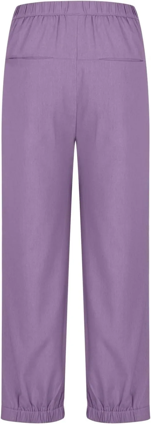 Women Cotton Linen Pants Summer Elastic High Waist Wide Leg Casual Pants 2024 Beach Travel Trousers Vacation Outfits