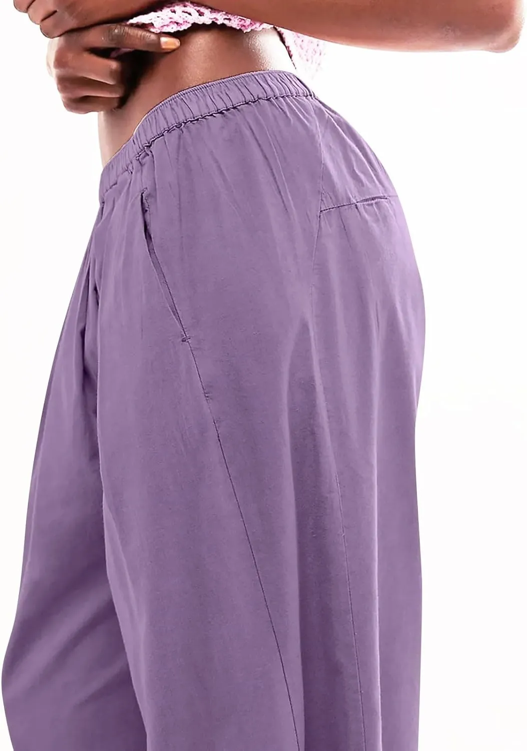 Women Cotton Linen Pants Summer Elastic High Waist Wide Leg Casual Pants 2024 Beach Travel Trousers Vacation Outfits