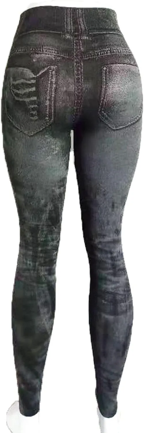 Women Denim Print Leggings Fake Jeans Seamless Full Length Tights High Waist Jeggings Workout Sport Yoga Pants