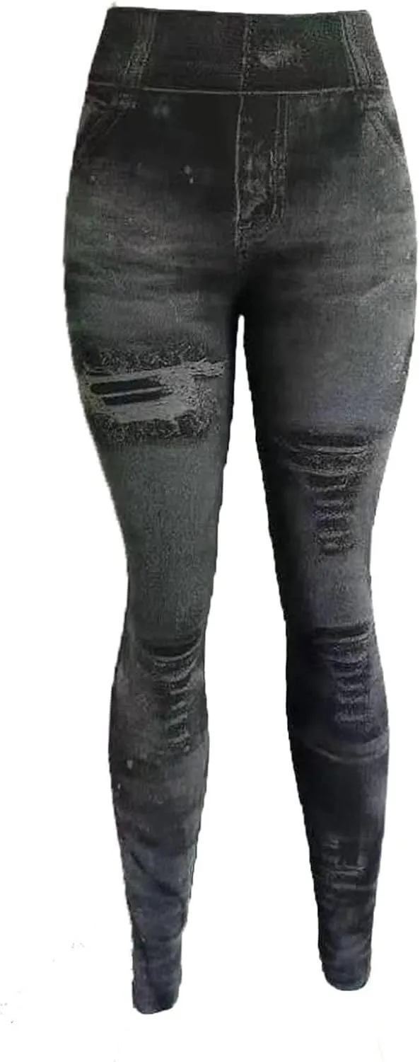 Women Denim Print Leggings Fake Jeans Seamless Full Length Tights High Waist Jeggings Workout Sport Yoga Pants