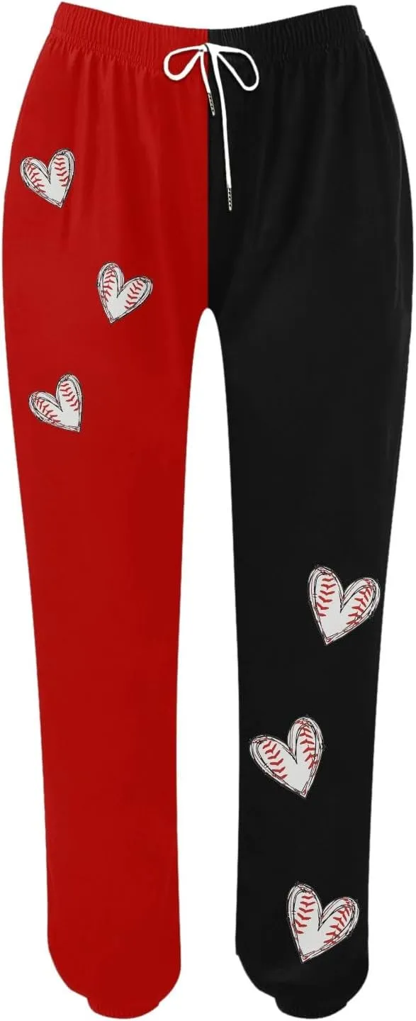 Women Fashion Trousers Suitable Baseball Football Print Bottom Sweatpants Pockets High Waist Sporty Gym Athletic