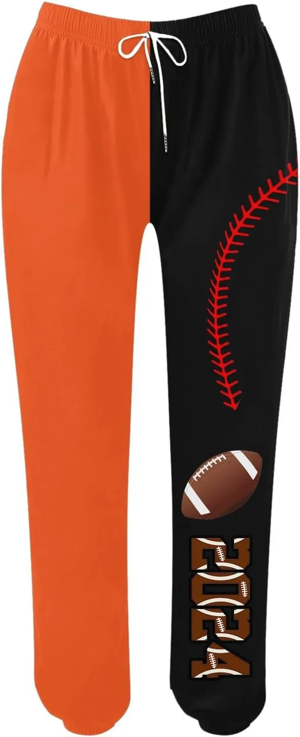 Women Fashion Trousers Suitable Baseball Football Print Bottom Sweatpants Pockets High Waist Sporty Gym Athletic