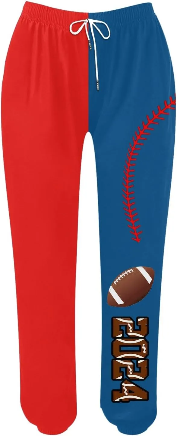 Women Fashion Trousers Suitable Baseball Football Print Bottom Sweatpants Pockets High Waist Sporty Gym Athletic