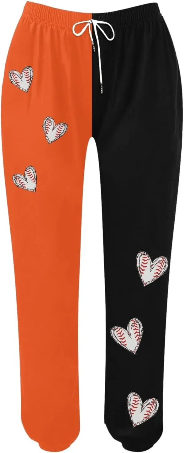 Women Fashion Trousers Suitable Baseball Football Print Bottom Sweatpants Pockets High Waist Sporty Gym Athletic