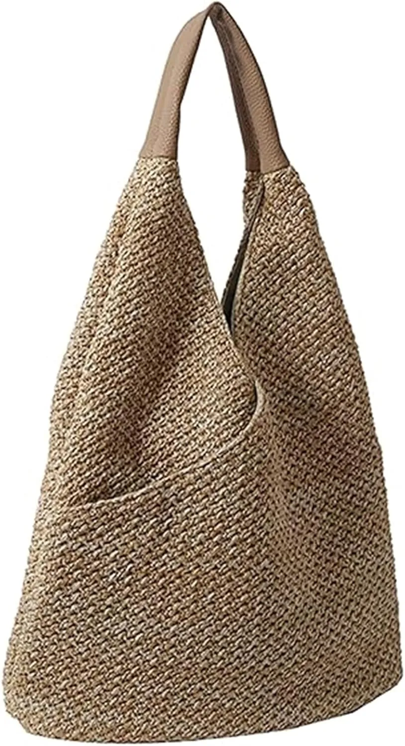 Women Large Straw Beach Bag, Handmade Woven Shoulder Bags, Summer Hobo Tote Handbag Purse for Beach, Vacation