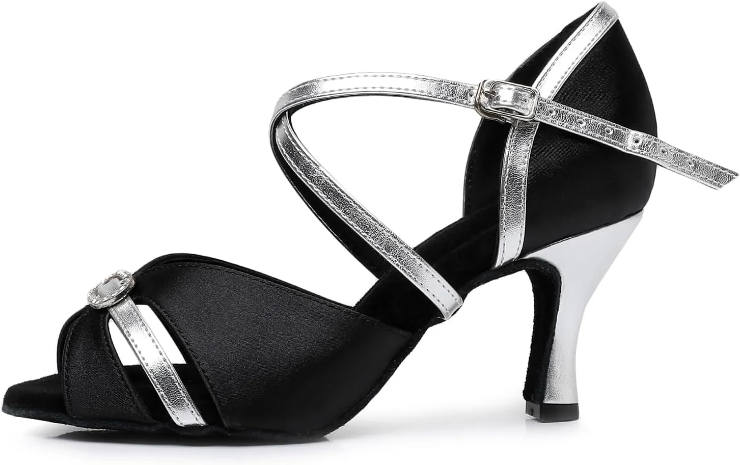 Women Latin Dance Shoes Open Toe Satin Professional Performance Salsa Bachata Ballroom Dance Shoes,Model QRX-LD2232