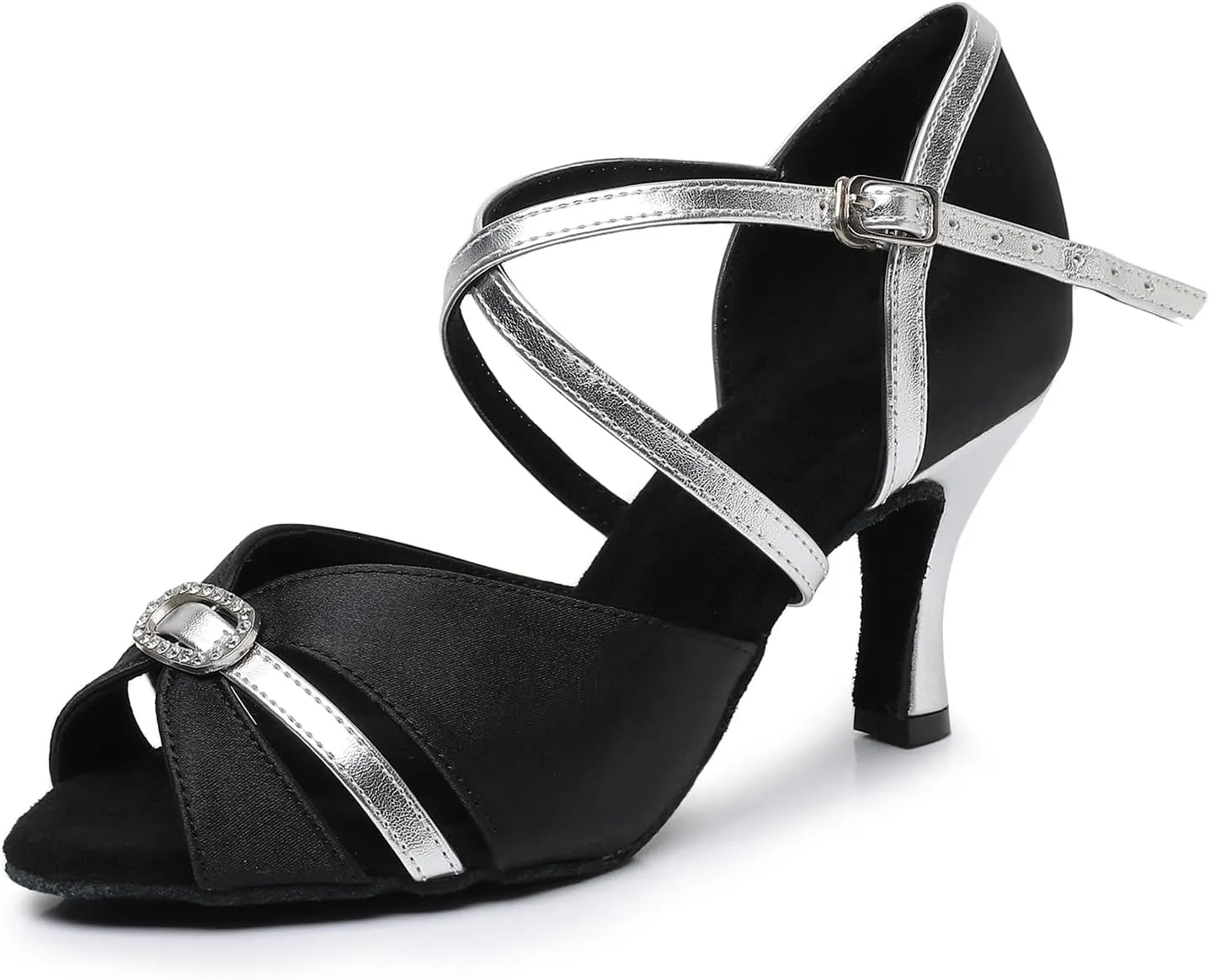 Women Latin Dance Shoes Open Toe Satin Professional Performance Salsa Bachata Ballroom Dance Shoes,Model QRX-LD2232