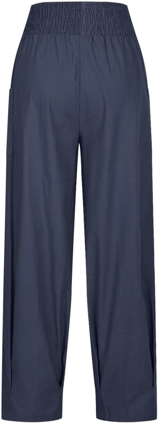 Women Linen Boho Pants Summer Casual Loose High Waist Cargo Lounge Harem Pant 2025 Beach Travel Vacation Slack Outfits