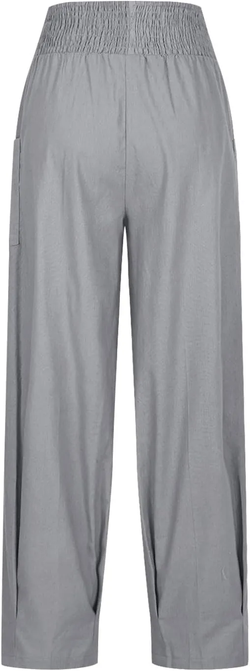 Women Linen Boho Pants Summer Casual Loose High Waist Cargo Lounge Harem Pant 2025 Beach Travel Vacation Slack Outfits