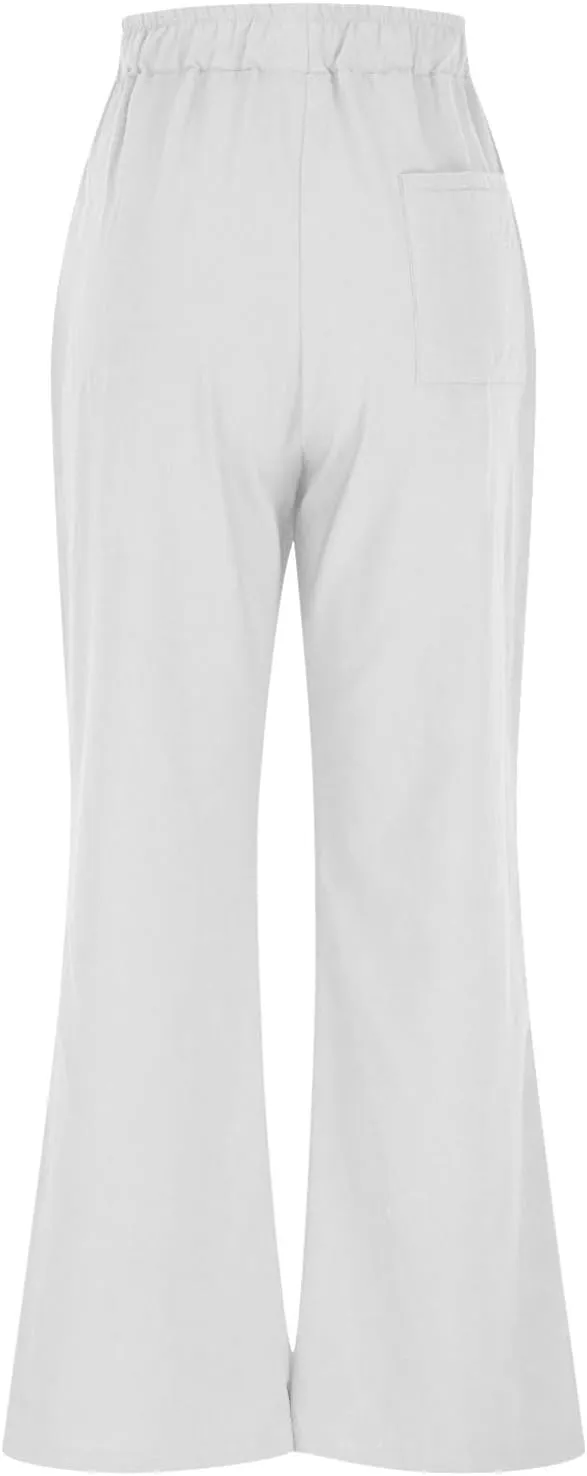 Women Linen Palazzo Pants Summer Boho Beach Pants Casual Wide Leg High Waist Lounge Pant Vacation Trousers with Pocket