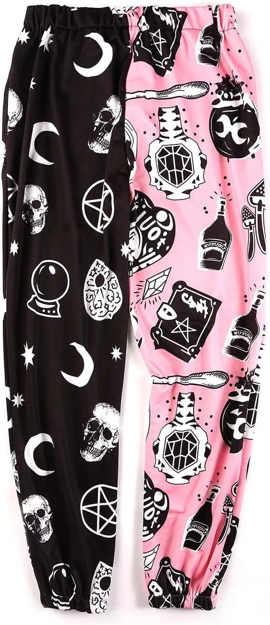 Women Printed Baggy Sweatpants Pockets High Waist Joggers Pants Contrast Color Sporty Athletic Lounge Trousers