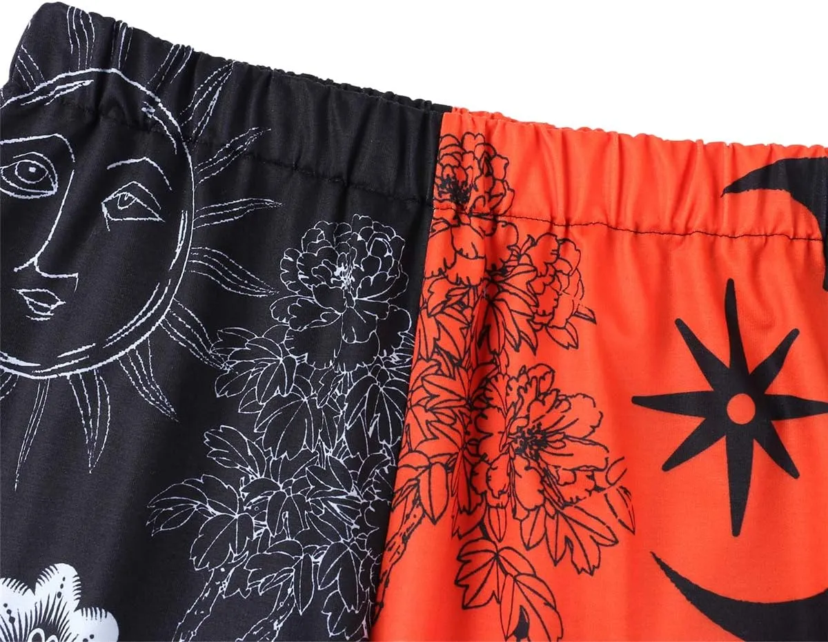 Women Printed Baggy Sweatpants Pockets High Waist Joggers Pants Contrast Color Sporty Athletic Lounge Trousers