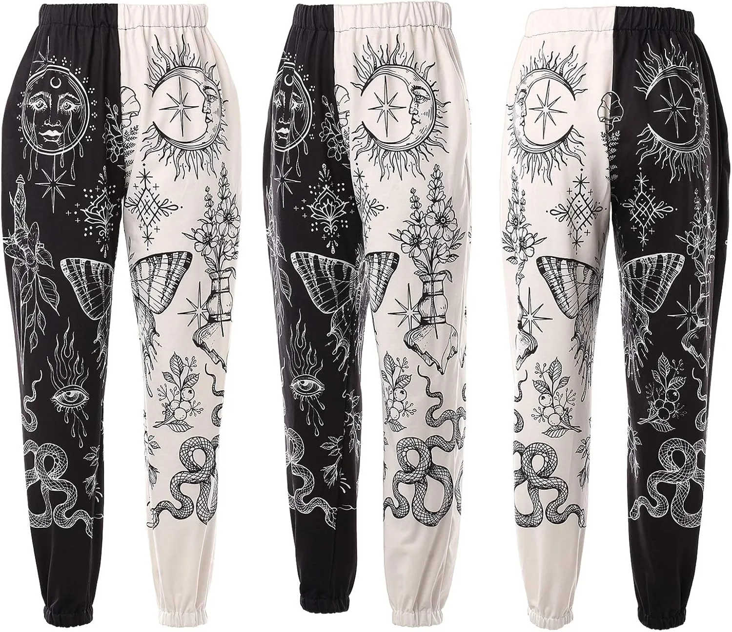 Women Printed Baggy Sweatpants Pockets High Waist Joggers Pants Contrast Color Sporty Athletic Lounge Trousers