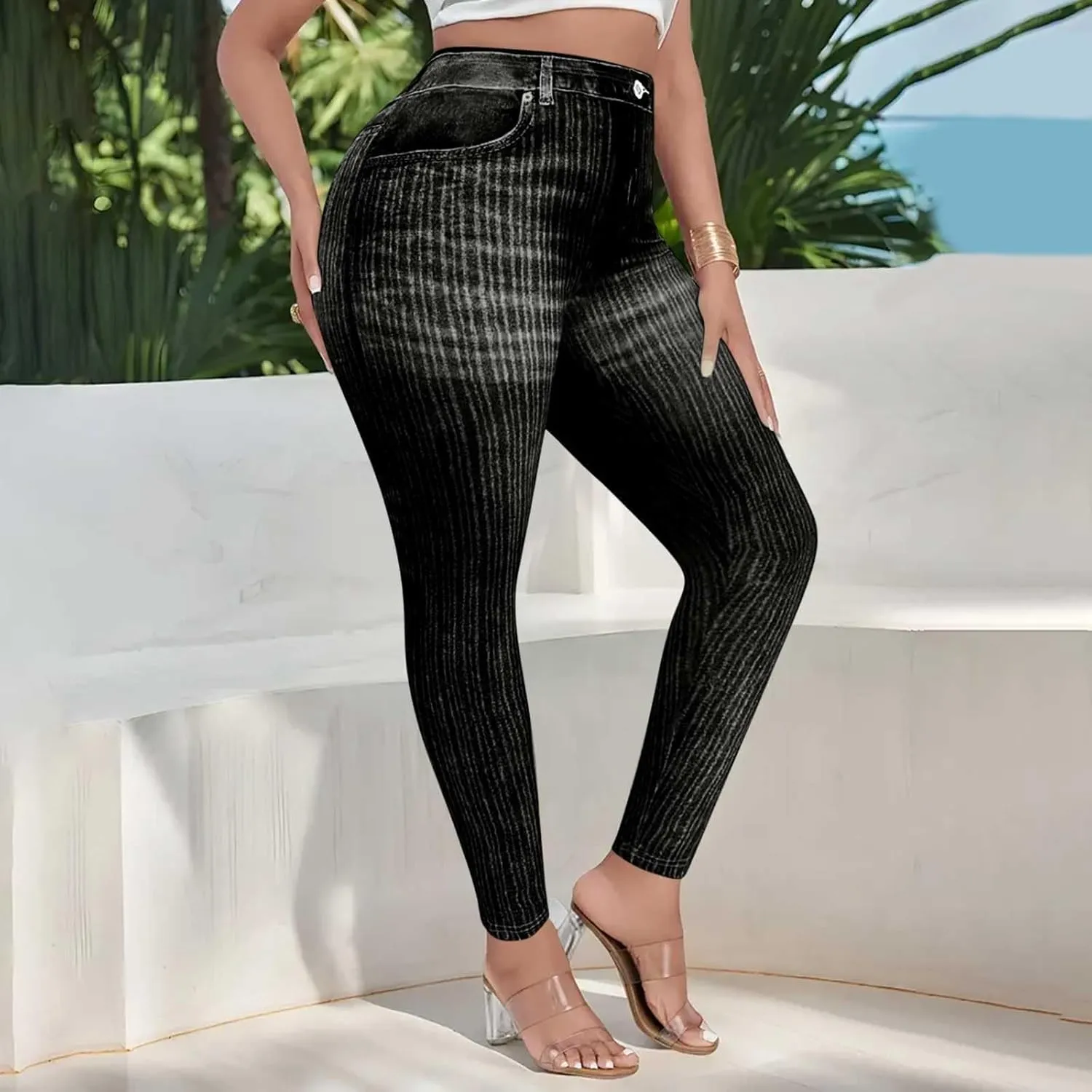 Women Skinny Slim Leg Trousers High Waist Tummy Control Tight fit Pants Butt Lifting Printed Smart Casual Office Work Trouser