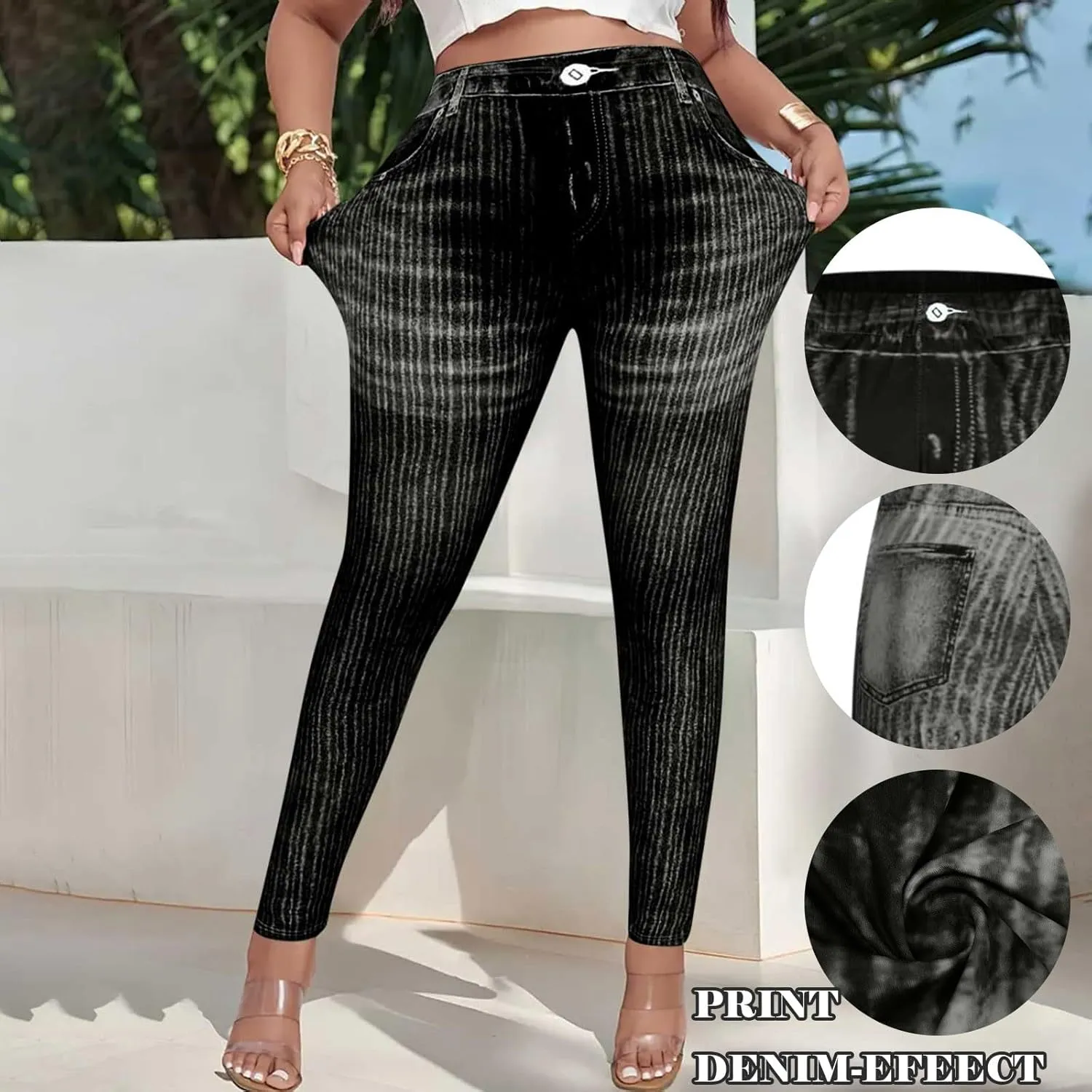Women Skinny Slim Leg Trousers High Waist Tummy Control Tight fit Pants Butt Lifting Printed Smart Casual Office Work Trouser