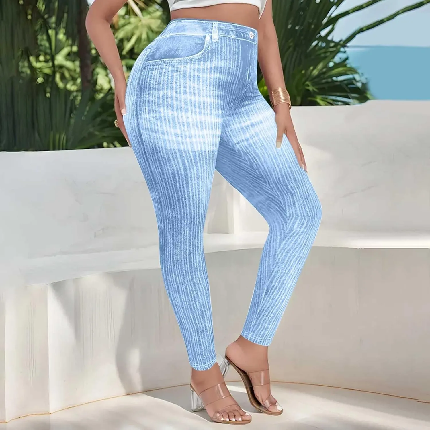 Women Skinny Slim Leg Trousers High Waist Tummy Control Tight fit Pants Butt Lifting Printed Smart Casual Office Work Trouser