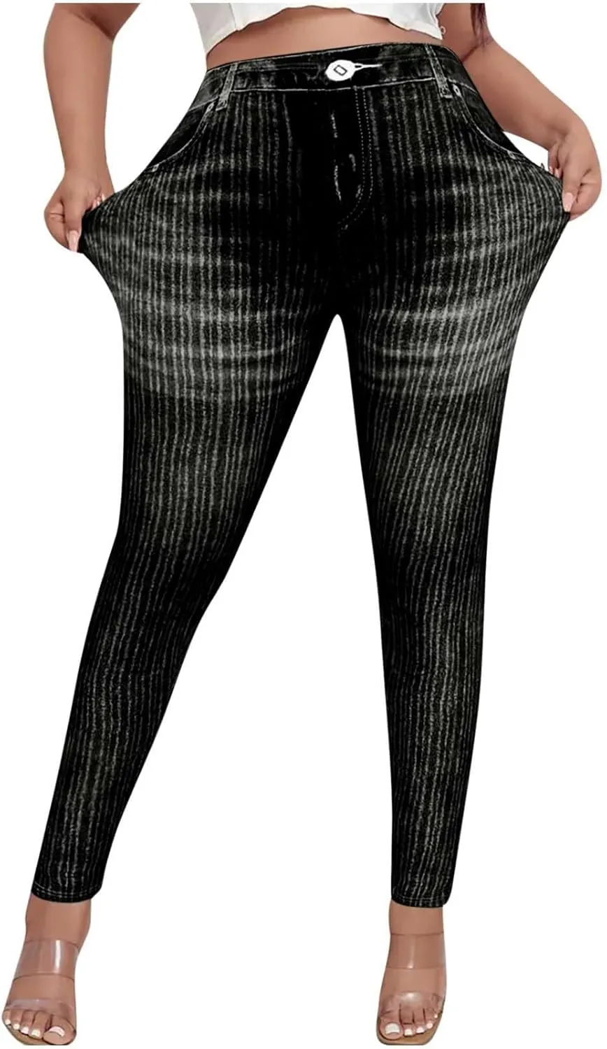 Women Skinny Slim Leg Trousers High Waist Tummy Control Tight fit Pants Butt Lifting Printed Smart Casual Office Work Trouser