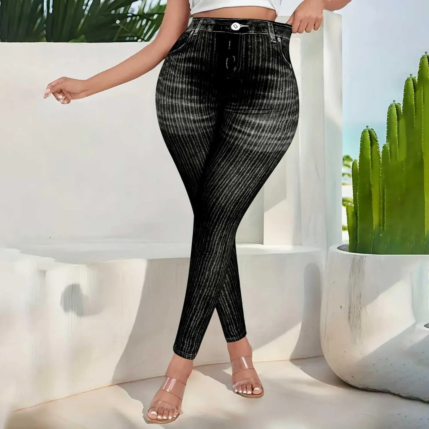 Women Skinny Slim Leg Trousers High Waist Tummy Control Tight fit Pants Butt Lifting Printed Smart Casual Office Work Trouser