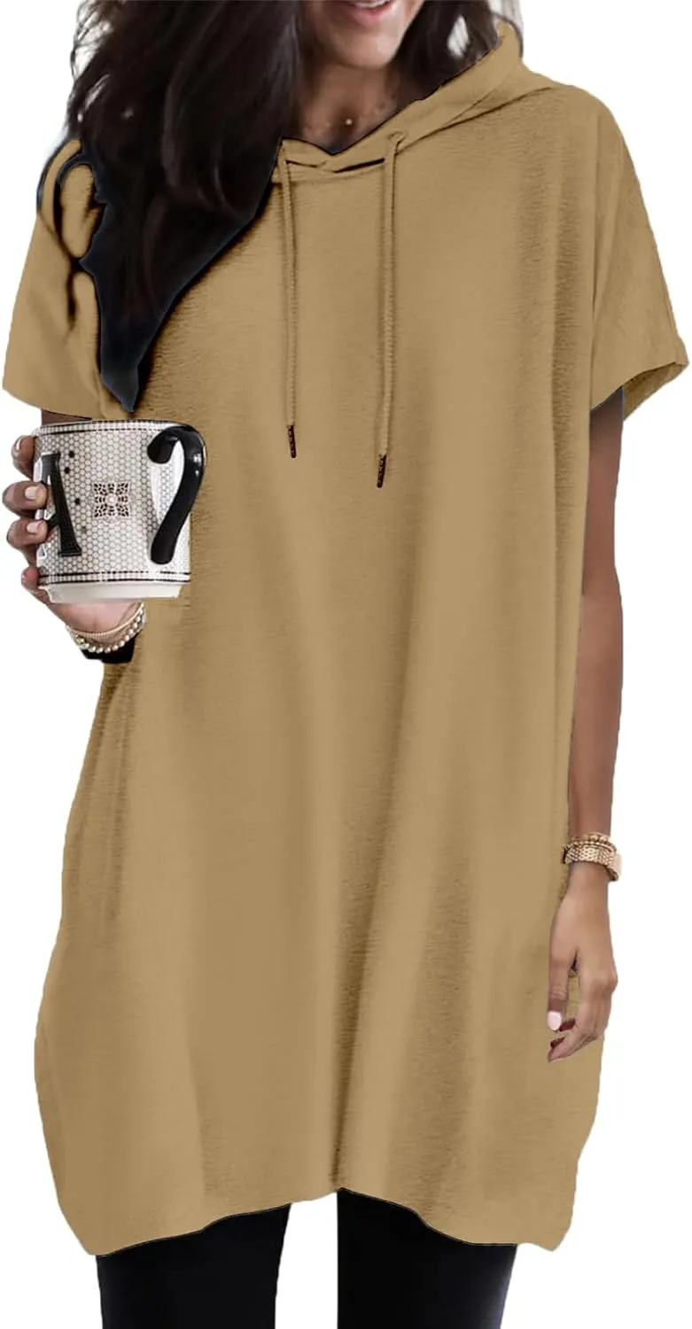 Women Summer Long Tunic Tops to Wear with Leggings, Oversized Short Sleeve Shirt Dress Tunics 2024 Trendy