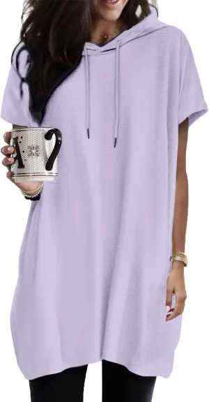 Women Summer Long Tunic Tops to Wear with Leggings, Oversized Short Sleeve Shirt Dress Tunics 2024 Trendy