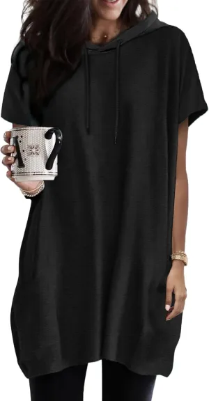 Women Summer Long Tunic Tops to Wear with Leggings, Oversized Short Sleeve Shirt Dress Tunics 2024 Trendy