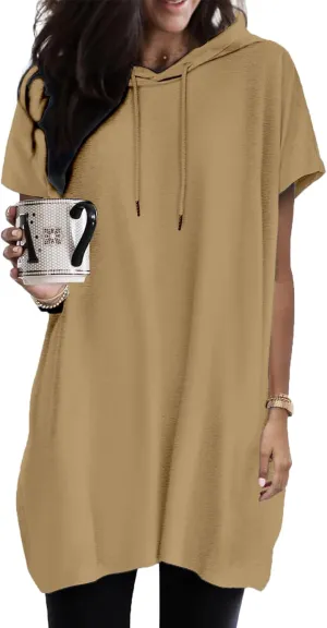 Women Summer Long Tunic Tops to Wear with Leggings, Oversized Short Sleeve Shirt Dress Tunics 2024 Trendy