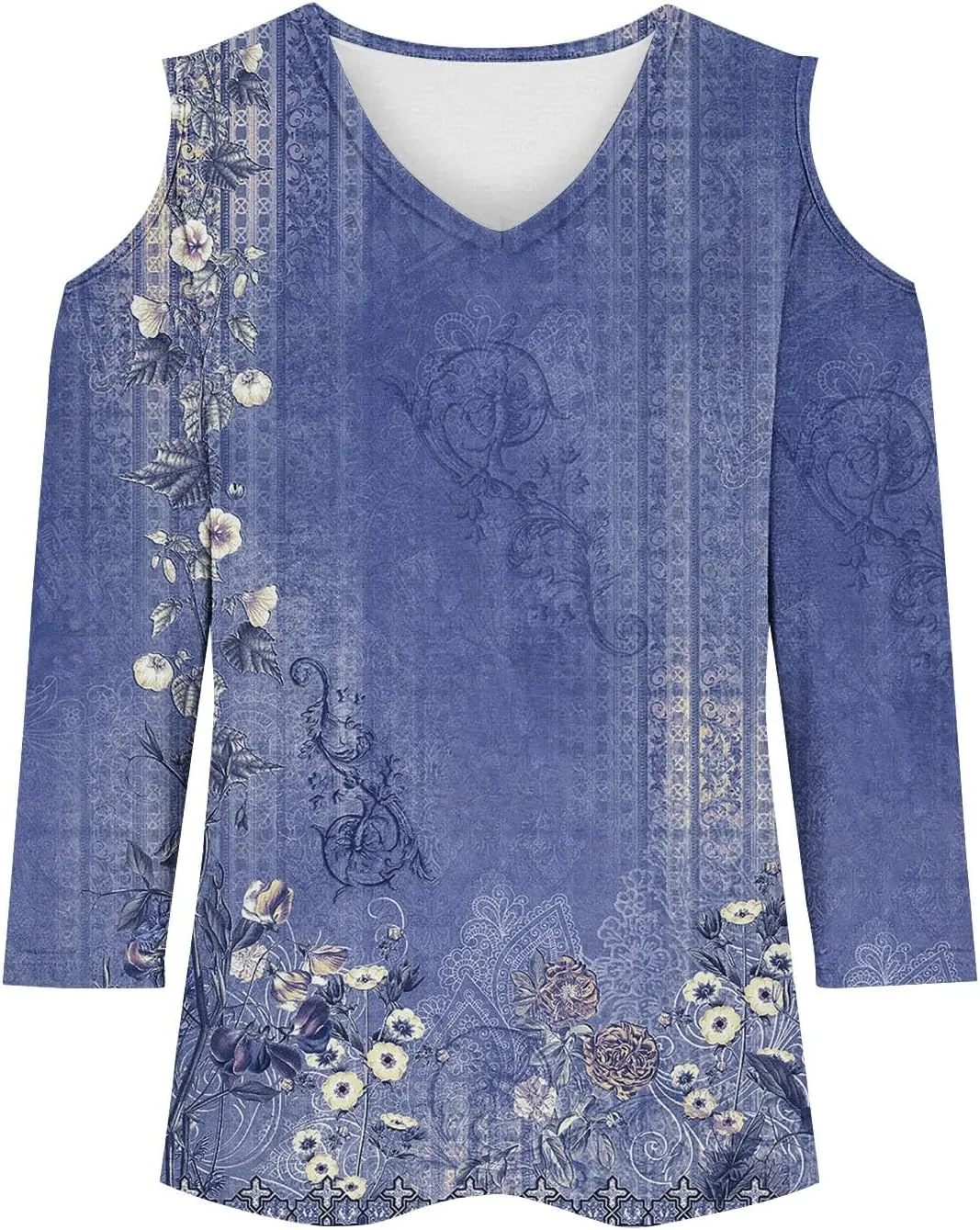 Women's 3/4 Length Sleeve Tops Trendy Dressy Casual V-Neck Loose Soft Lightweight Tunic Blouses T-Shirts Summer