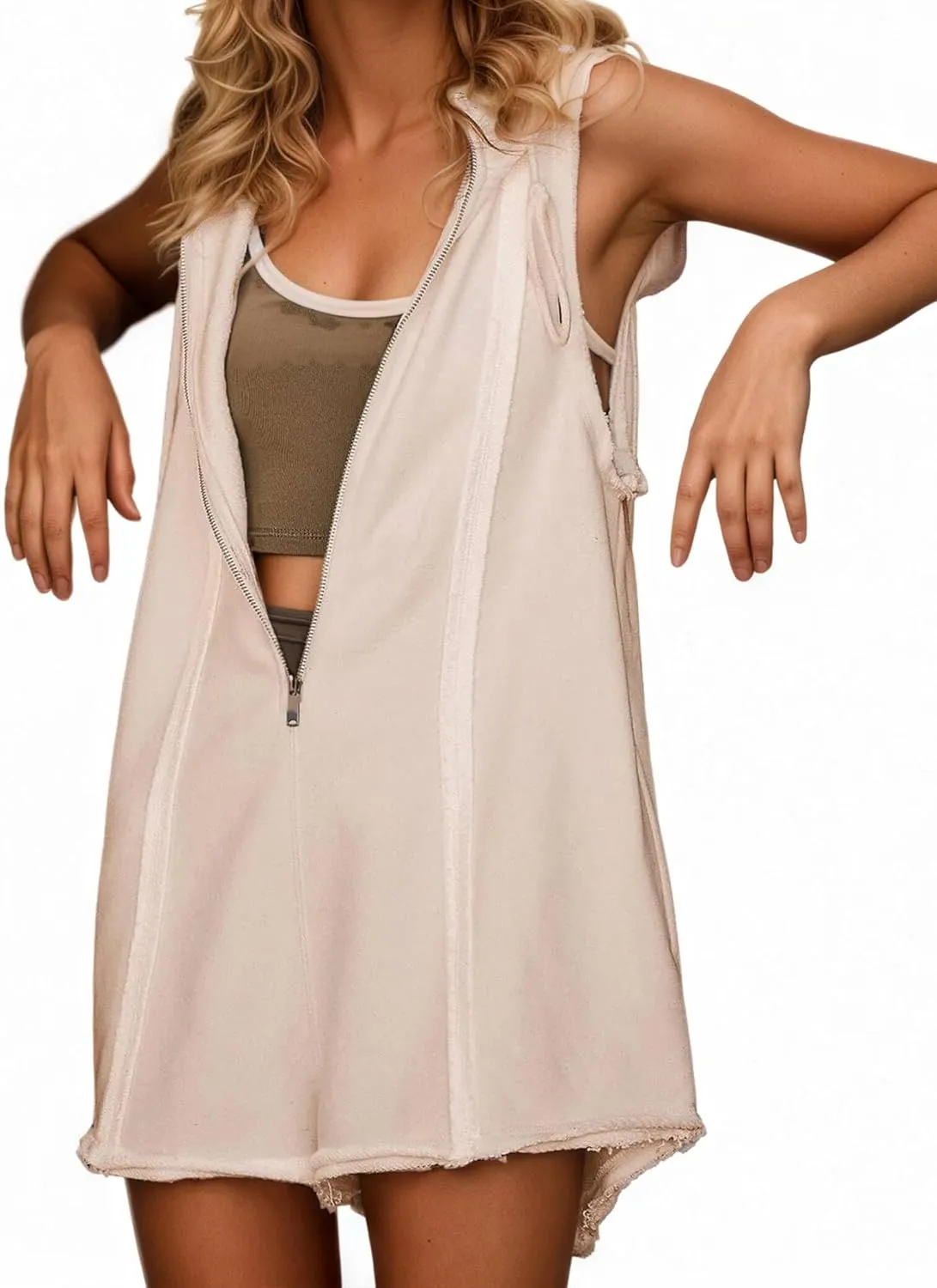Women's Athletic Rompers Hooded Workout Jumpsuit with Zip-Front & Side Pockets Vinatage-Inspired Relaxed Rompers