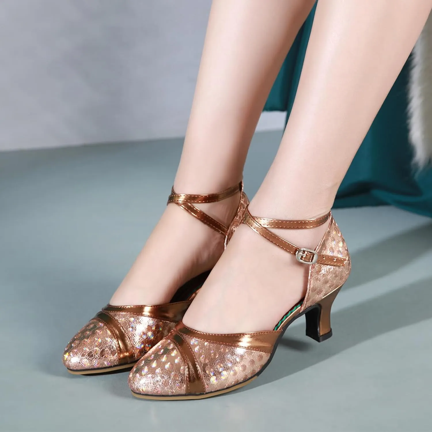 Women's Ballroom Dance Shoes Close Toe Latin Salsa Tango Performance Modern Dance Shoes,Model FT-021-XCK-5.5cm Heel
